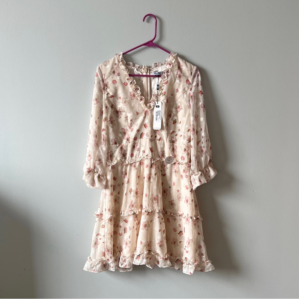 Chi Chi London Cream Floral Ruffle Dress